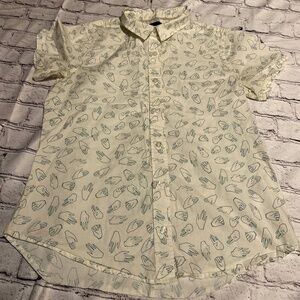 Wild Fang Cream and Turquoise Hands Button Down, Size Medium, Adorable!